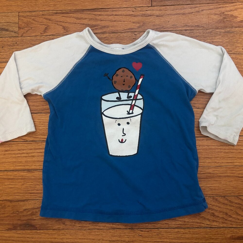 Hanna Andersson Blue and White Milk and Cookies Baseball Tee, size 3T